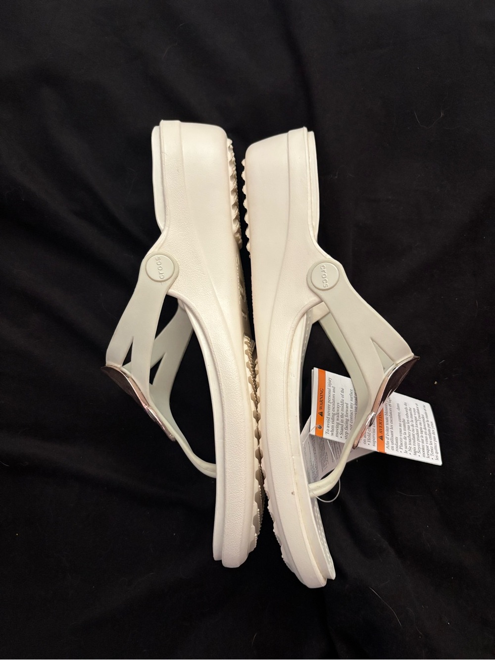 CROCS Women’s White Flip Sandals with Rose Gold Heart Accent - Picture 3 of 4
